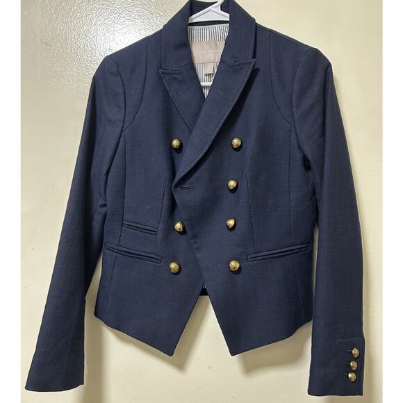 Banana Republic Women's Double Breasted Blazer Jacket Navy Blue Gold Buttons-2P - Picture 2 of 6